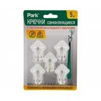 Крючок самоклеющийся 5шт,2,5х2,5см до 0,8кг PARK 