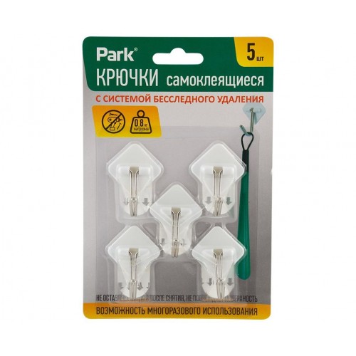 Крючок самоклеющийся 5шт,2,5х2,5см до 0,8кг PARK