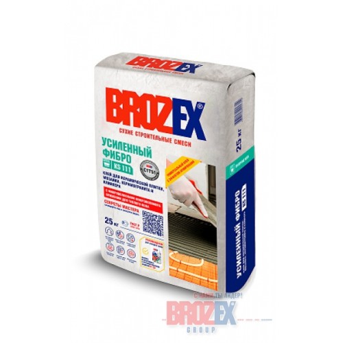 Клей KS 111 для плитки и керамогранита УСИЛЕННЫЙ ФИБРО ,Brozex 25кг