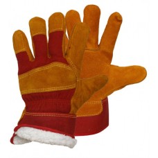 Перчатки спилковые комбинированные утепленные желтые с красным 