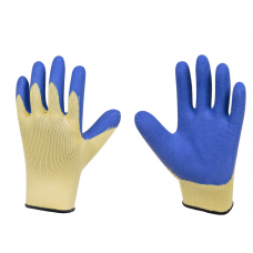Перчатки утепленные трикотажные с латексным покрытием Динго (желтый/синий) (80)