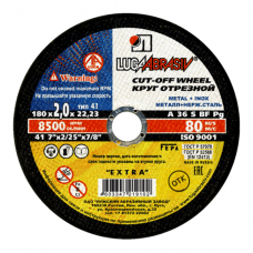 Круг отрезной 180х2,0х22мм А36 по металлу и нержавеющей стали 8500об/мин 80м/с Extra ЛУГА